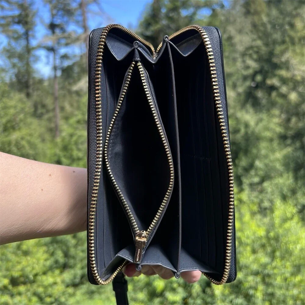 COACH Long Zip-Around Wallet Navy Blue Pebble Leather Silver Hardware AUTHENTIC